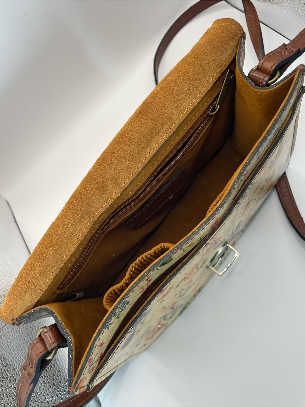 Patricia Nash Cream Floral Coated Canvas Crossbody with Brown Strap - Picture 3 of 3